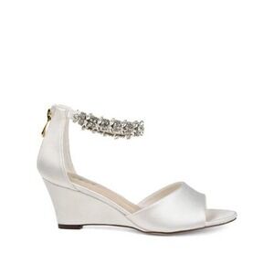 Journee Collection Connor‎ White Wedge Sandals Size 11M with Rhinestones
